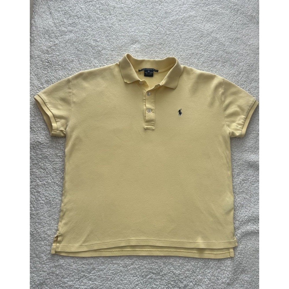 Vintage Womens Ralph Lauren Short Sleeve Polo Shirt Yellow Collar Size Small